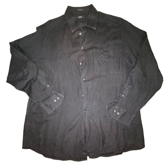 Alfani Black Silk Long-Sleeve Button-Down Shirt For Men Size 16 1/2 34/35 - Picture 1 of 3